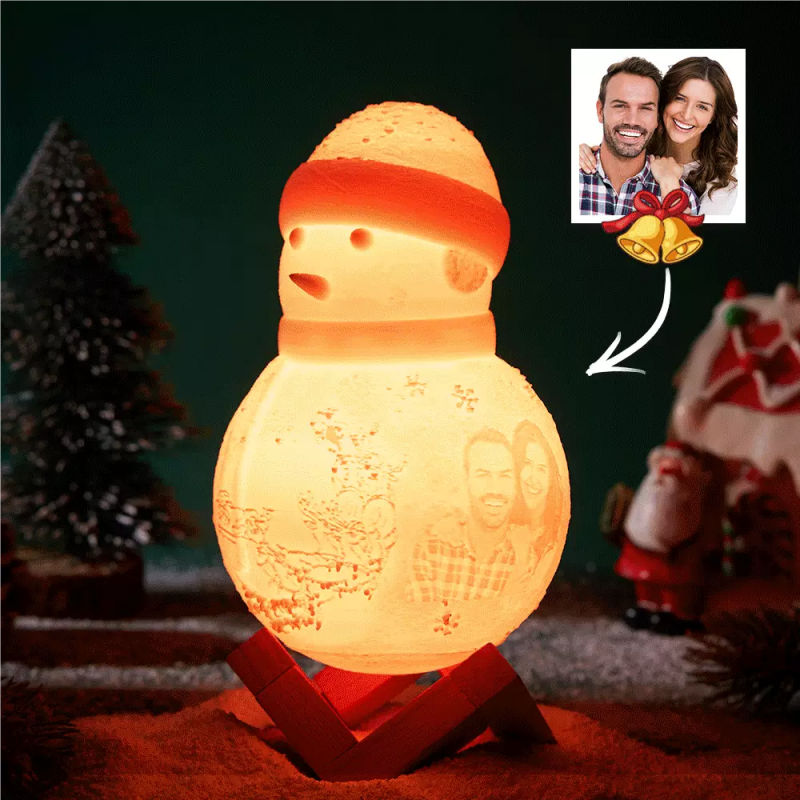 Personalized christmas snowman photo moon lamp