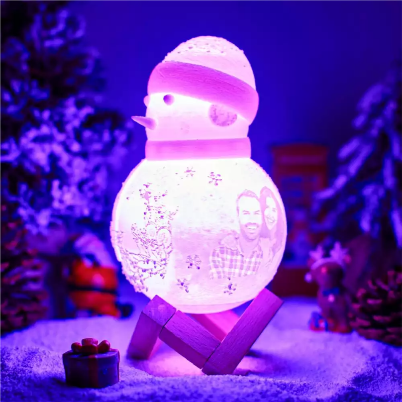 Personalized christmas snowman photo moon lamp