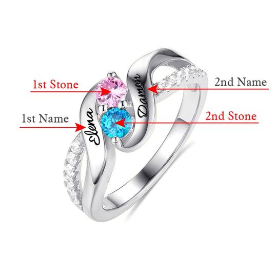 Personalized Two Name Ring With Birthstone