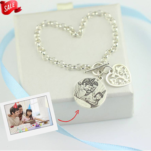 Personalized Photo-Engraved Bracelet Silver