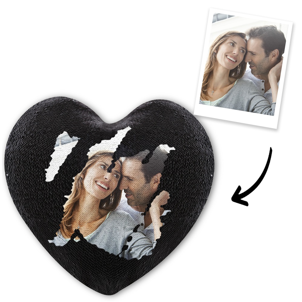 Custom Photo Magic Heart Sequins Pillow