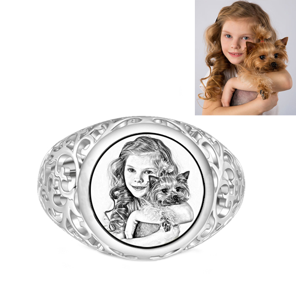 Personalized Engraved Round Photo Ring