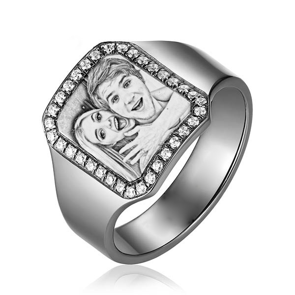 Personalized Engraved Gemstone Photo Ring