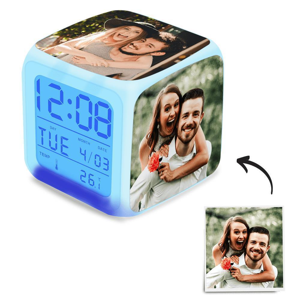Personalized Photo Alarm Clock, Colorful Lights Four Pictures