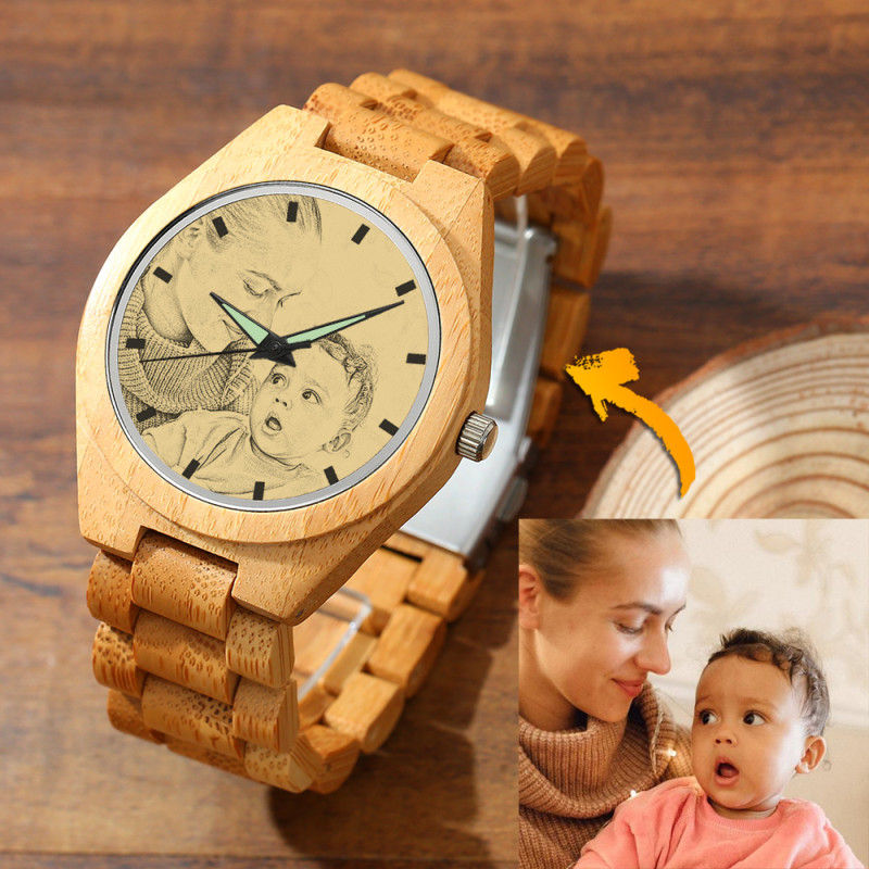Engraved Bamboo Photo Watch