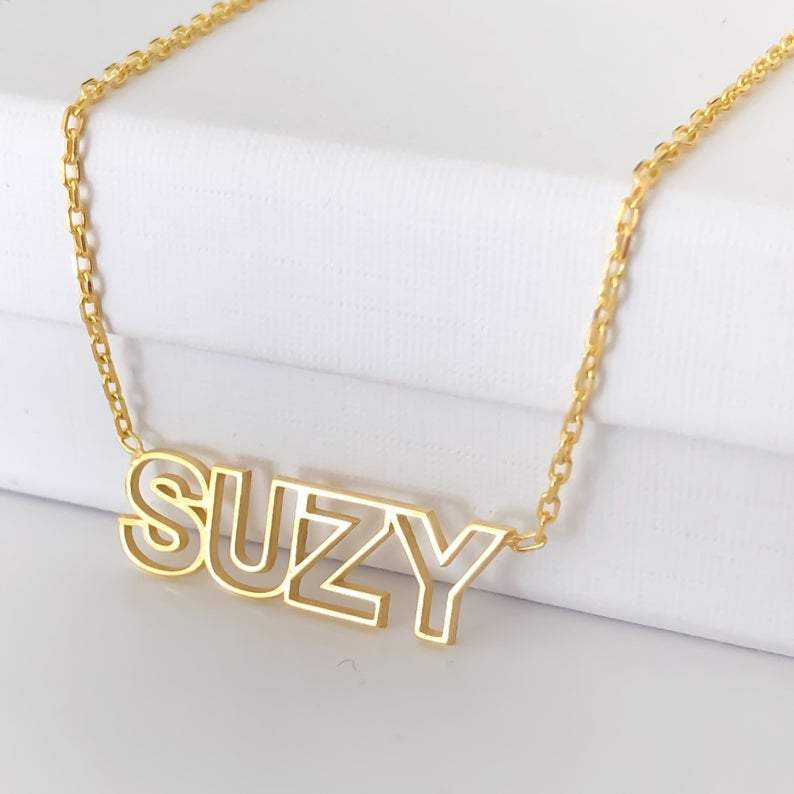Hollow Initial 18K Gold Plated Personalized Name Necklace